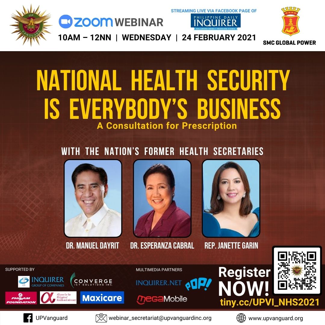 The UP Vanguard pilots forum on Nat'l Health Security with PH's 3 former DOH Heads on 24 Feb